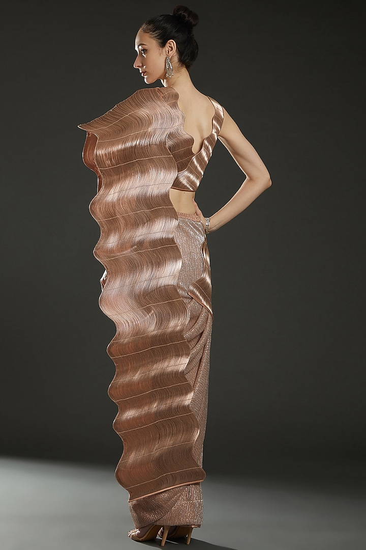 Rose Gold Organza & Lurex Draped Bridal Saree Set by Rimzim Dadu at Pernia's Pop Up Shop