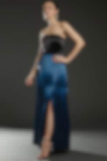Blue & Black Metal Bustier Long Party Wear Dress by Rimzim Dadu at Pernia's Pop Up Shop