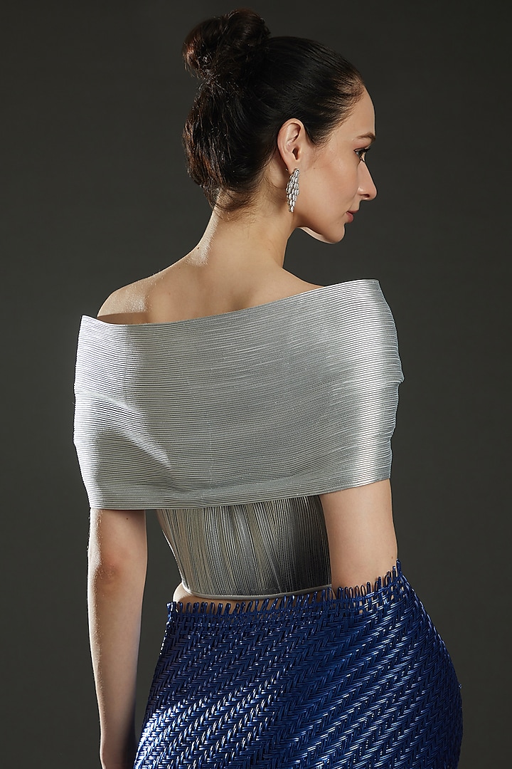 Silver Metallic Cord Off-Shoulder Draped Top by Rimzim Dadu at Pernia's Pop Up Shop