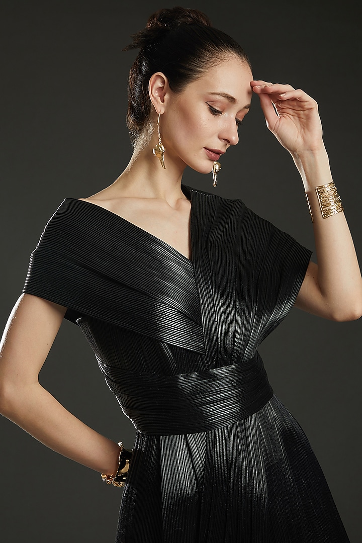 Silver Metallic Draped Bustier Party Wear Dress by Rimzim Dadu at Pernia's Pop Up Shop