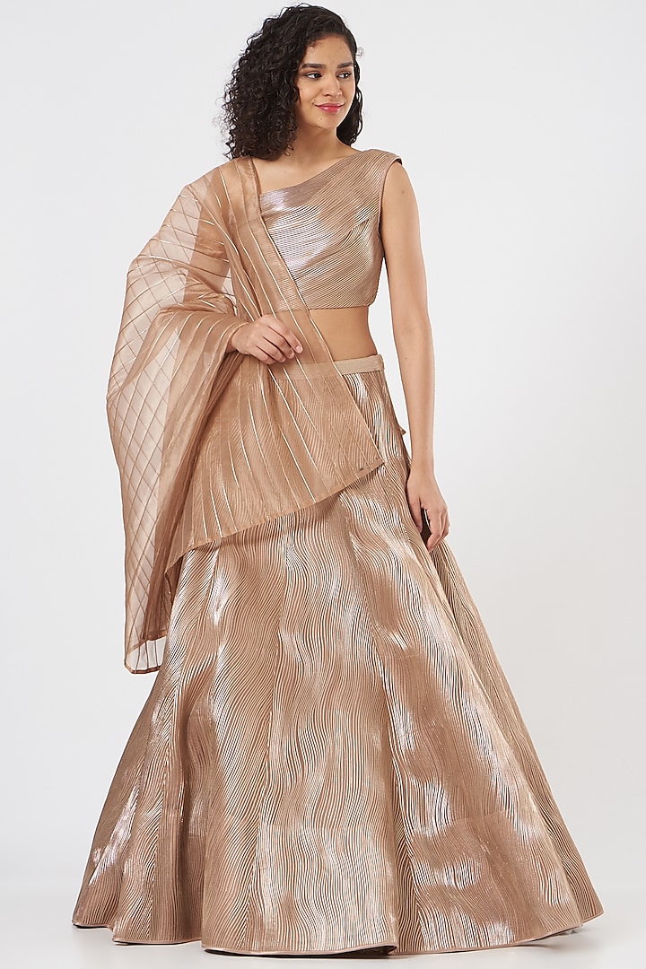 Rose Gold Hand Embroidered Bridal Lehenga Set by Rimzim Dadu at Pernia's Pop Up Shop