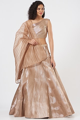 Rose Gold Hand Embroidered Lehenga Set by Rimzim Dadu