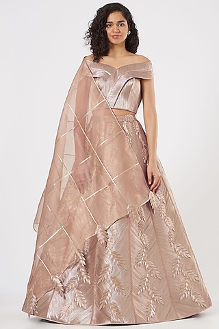 Rose Gold Embroidered Lehenga Set by Rimzim Dadu