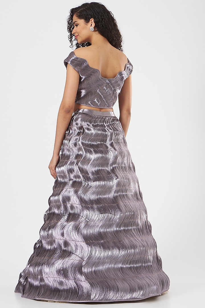 Gunmetal Metallic Corded Bridal Lehenga Set by Rimzim Dadu at Pernia's Pop Up Shop