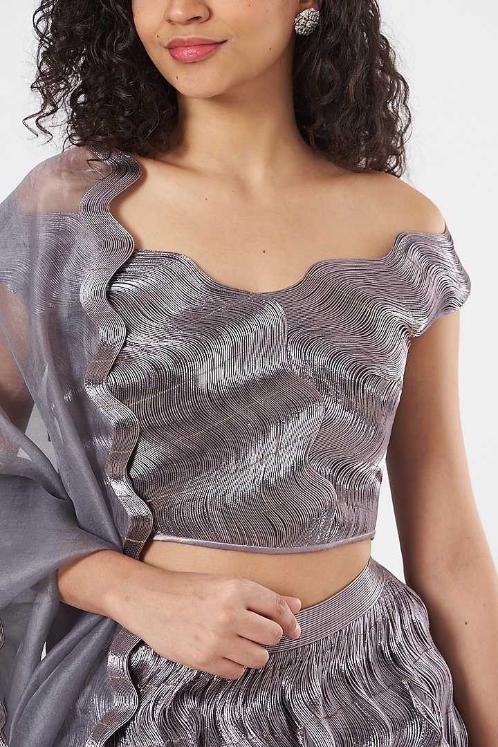 Gunmetal Metallic Corded Bridal Lehenga Set by Rimzim Dadu at Pernia's Pop Up Shop