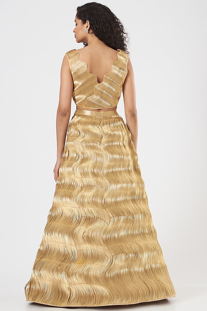 Gold Metallic Cord Striped Bridal Lehenga Set by Rimzim Dadu at Pernia's Pop Up Shop