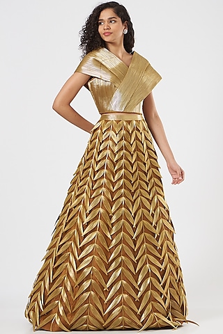 Liquid Gold Embroidered Lehenga Set by Rimzim Dadu