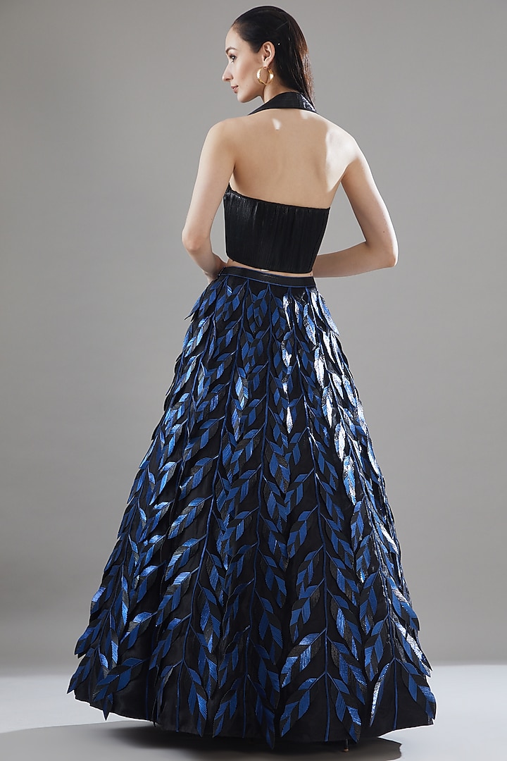 Black Organza Leaf Drop Bridal Lehenga Set by Rimzim Dadu at Pernia's Pop Up Shop