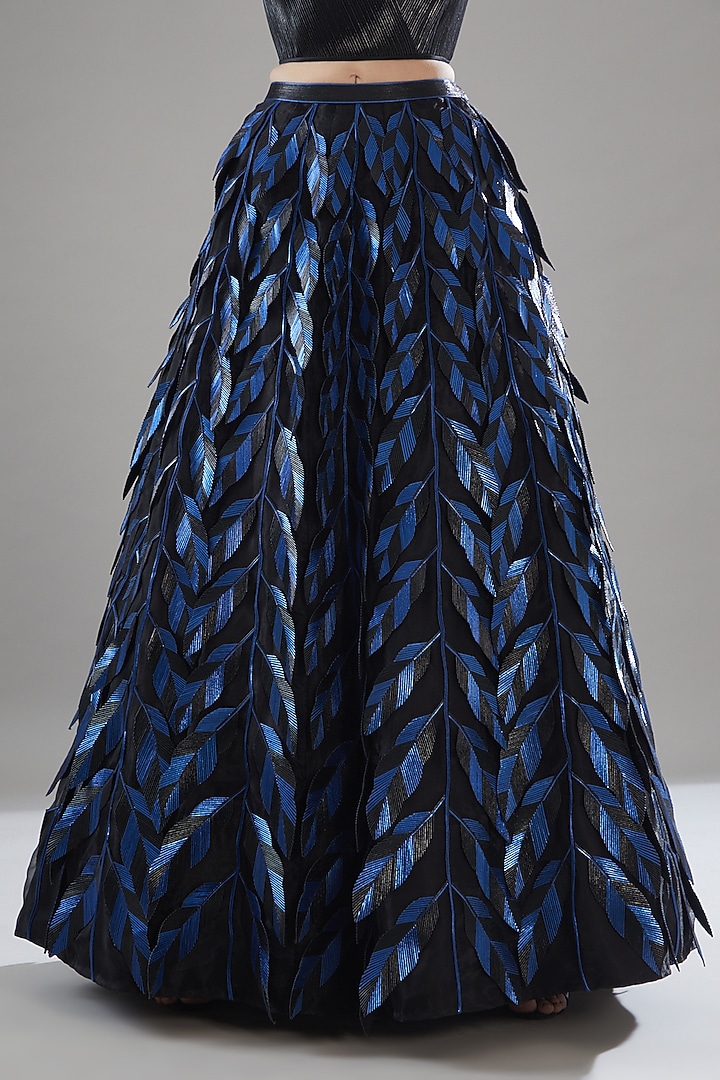 Black Organza Leaf Drop Bridal Lehenga Set by Rimzim Dadu at Pernia's Pop Up Shop