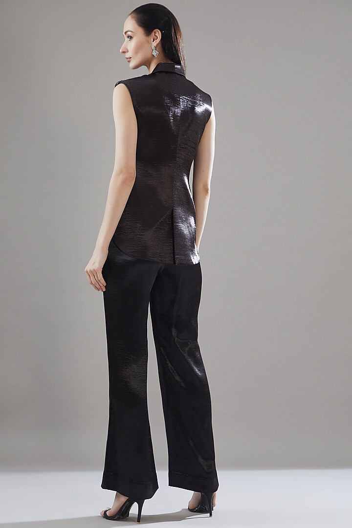 Black Organza & Satin Jumpsuit With Jacket by Rimzim Dadu at Pernia's Pop Up Shop