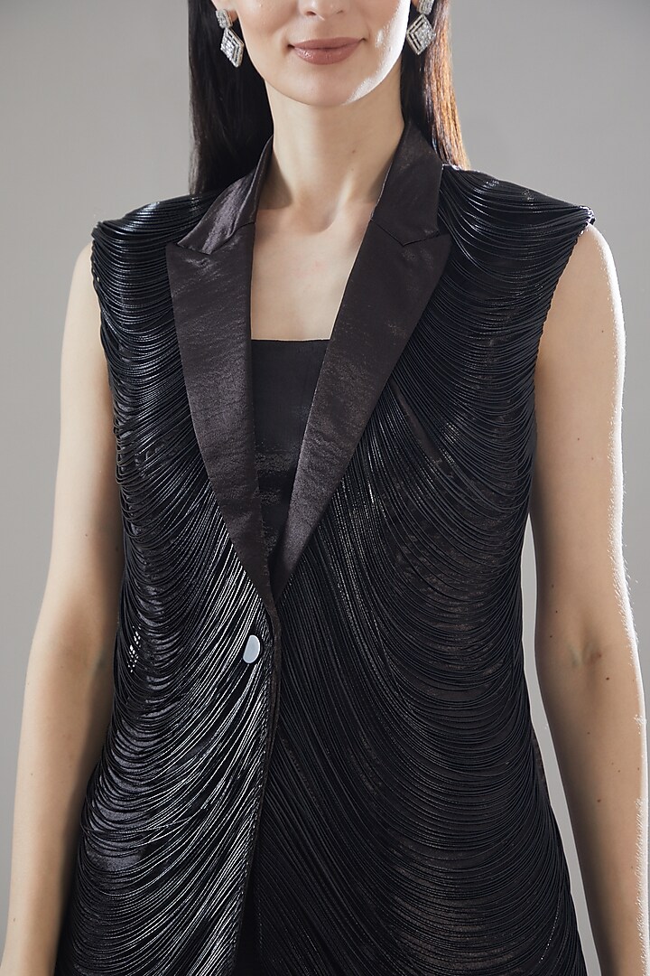 Black Organza & Satin Jumpsuit With Jacket by Rimzim Dadu at Pernia's Pop Up Shop