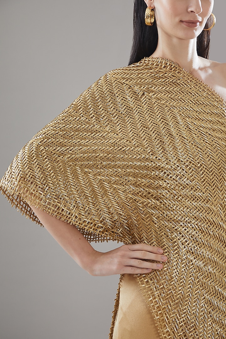 Gold Cotton & Leather Cord Pant Set by Rimzim Dadu at Pernia's Pop Up Shop