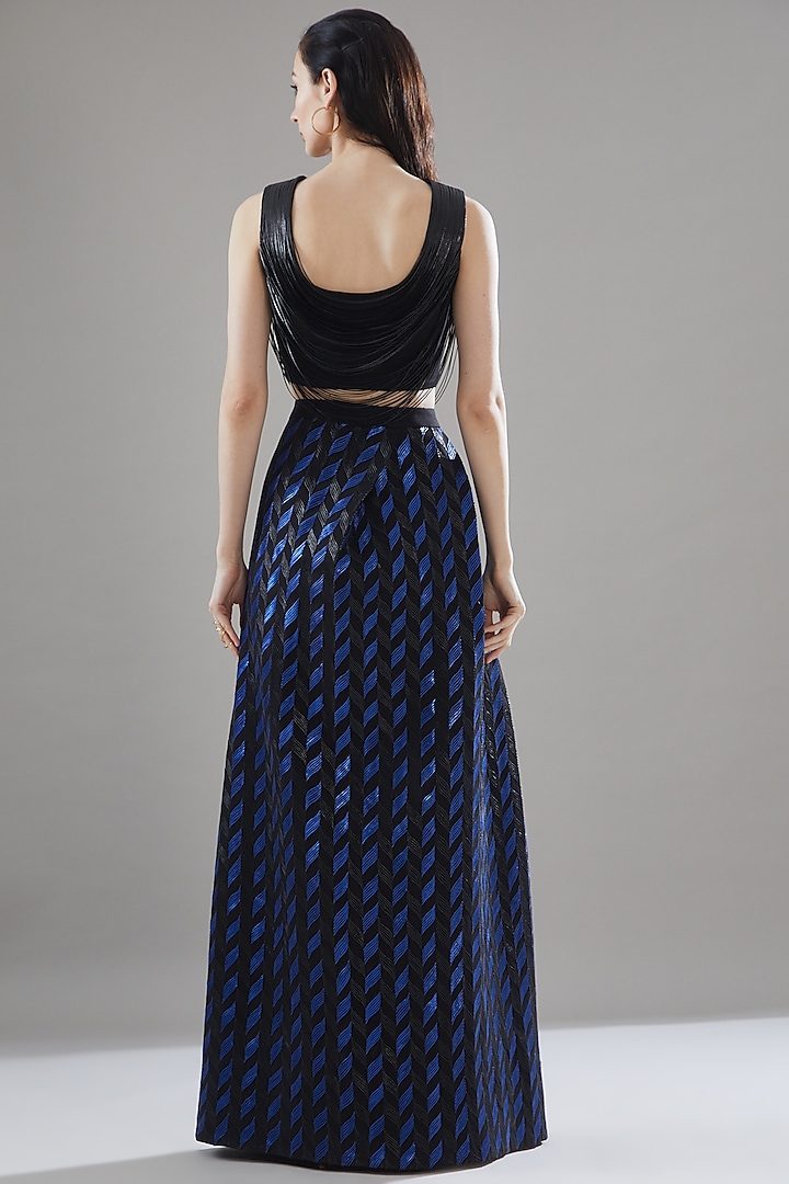 Black Leather Cord Embroidered Skirt Set by Rimzim Dadu at Pernia's Pop Up Shop