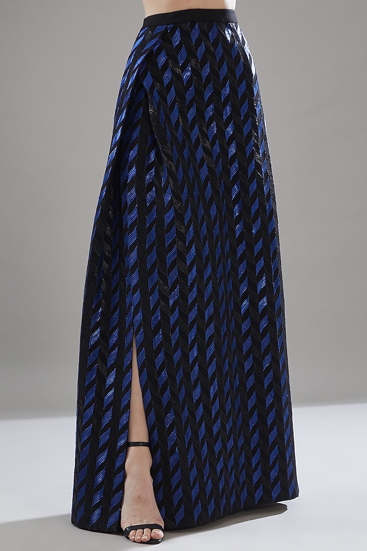 Black Leather Cord Embroidered Skirt Set by Rimzim Dadu at Pernia's Pop Up Shop