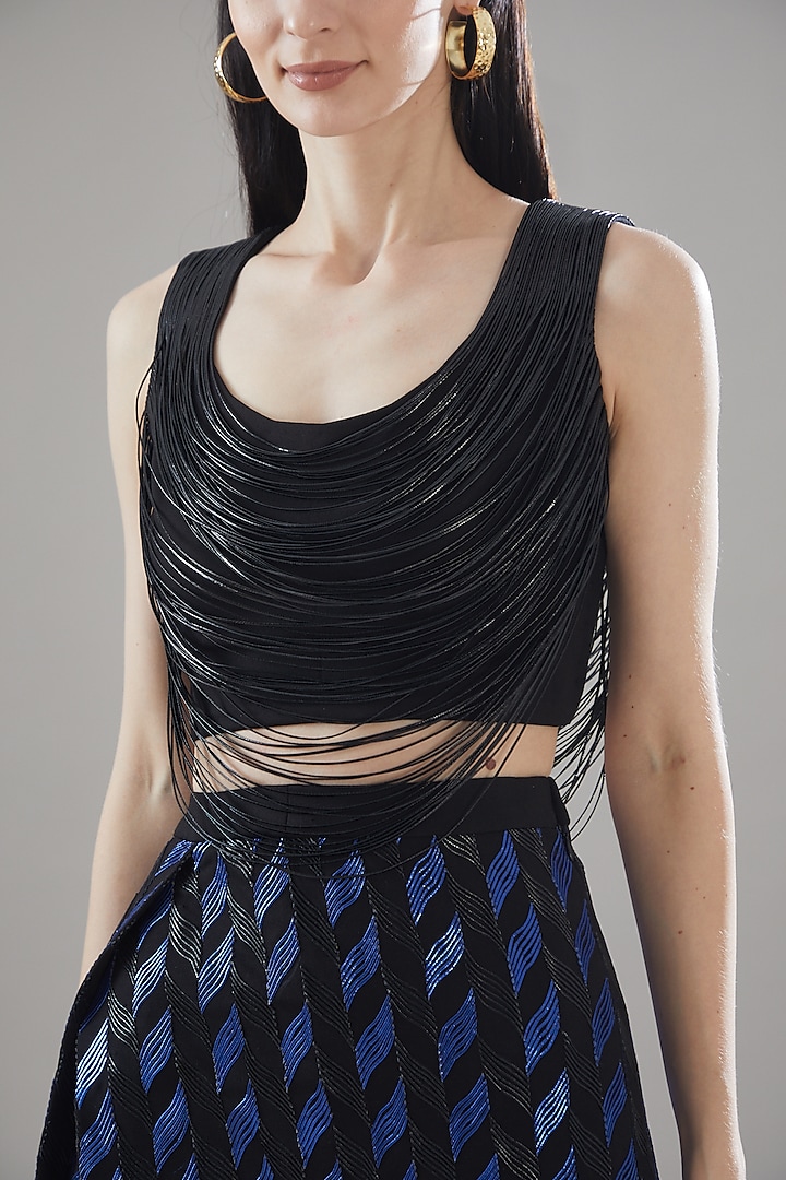 Black Leather Cord Embroidered Skirt Set by Rimzim Dadu at Pernia's Pop Up Shop