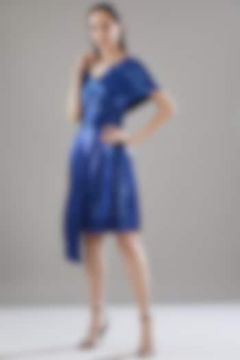 Blue Leather Cord Panel Draped Dress by Rimzim Dadu
