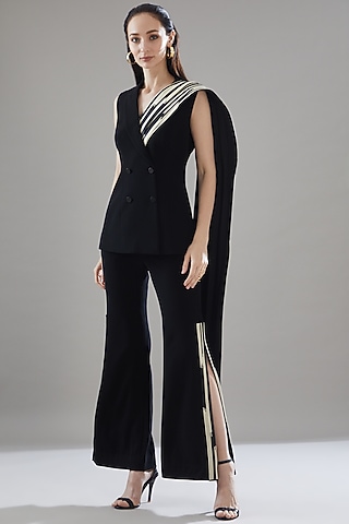 Black Organza & Satin Pant Set by Rimzim Dadu