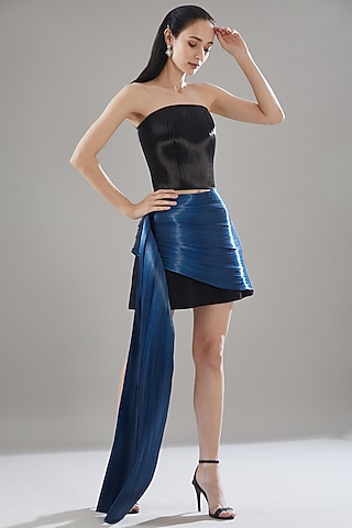 Blue Metallic Wire Panelled Skirt Set by Rimzim Dadu