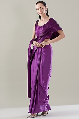 Purple Satin & Metal Wire Saree Set by Rimzim Dadu
