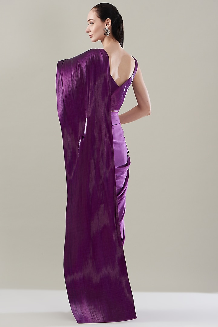 Purple Satin & Metal Wire Bridal Saree Set by Rimzim Dadu at Pernia's Pop Up Shop