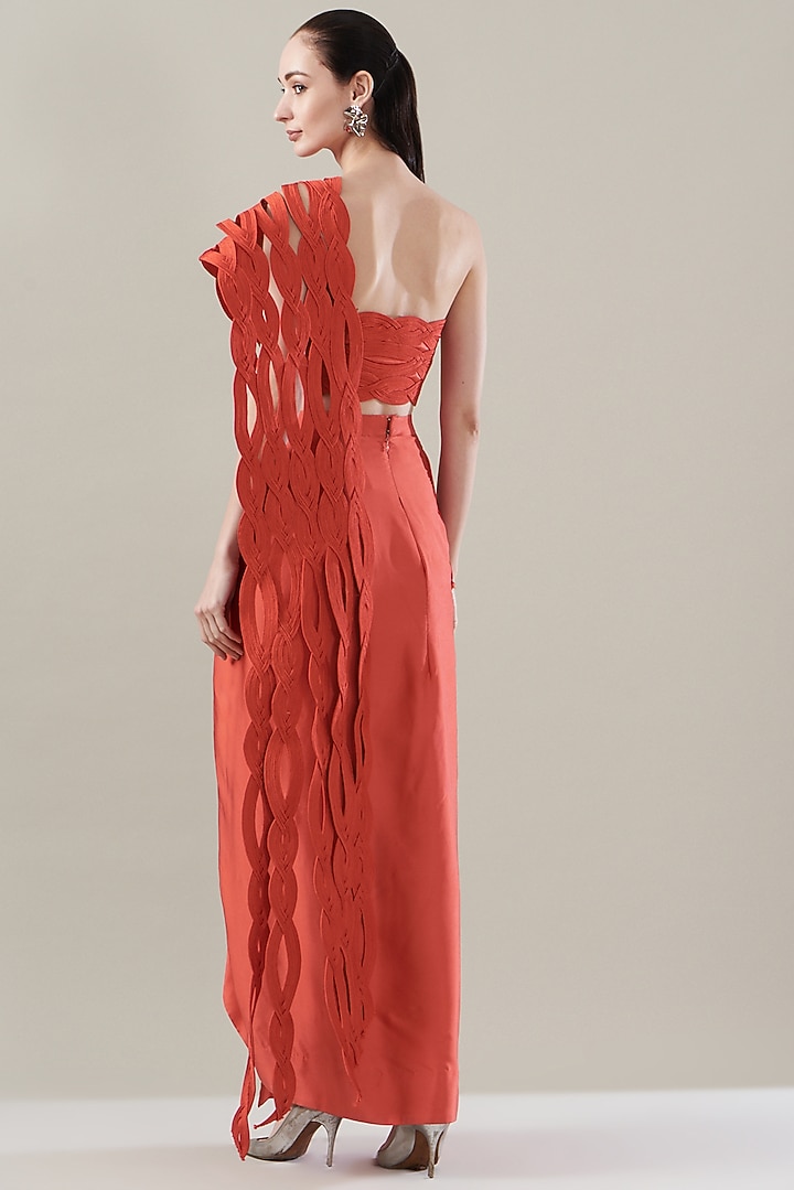 Orange Organza & Metal Wire Draped Bridal Saree Set by Rimzim Dadu at Pernia's Pop Up Shop