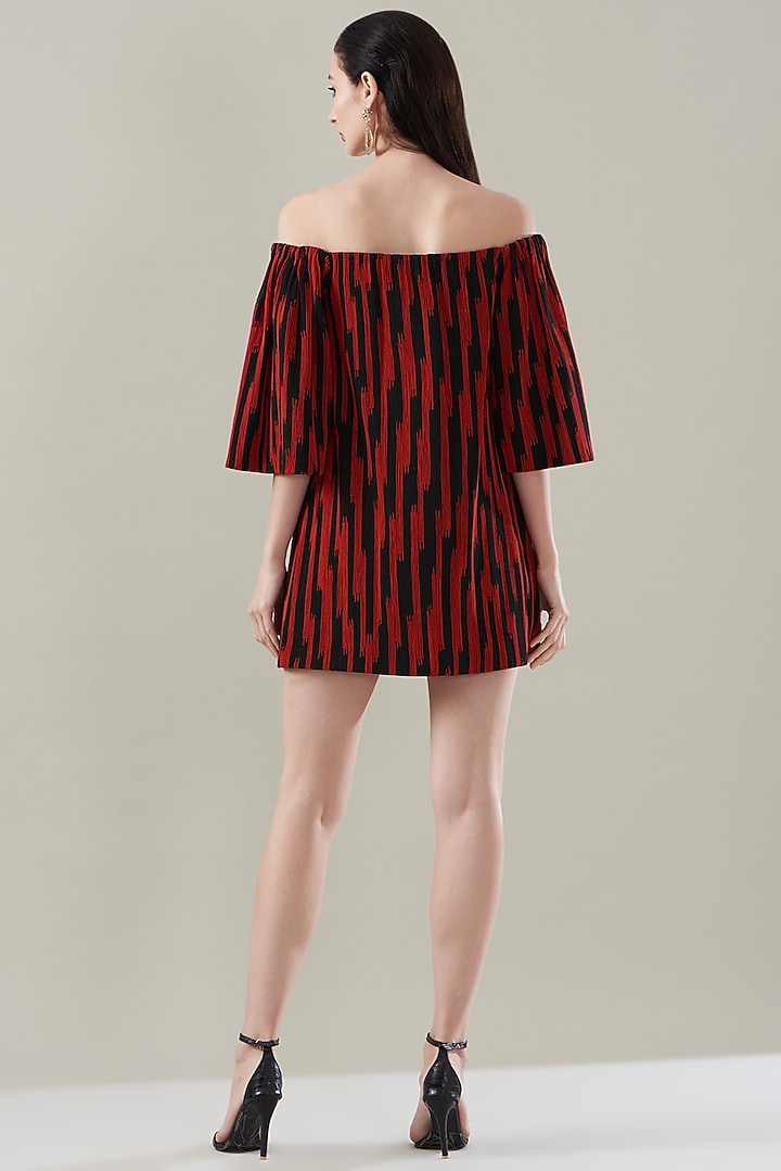 Red & Black Chiffon Cord Off-Shoulder Party Wear Dress by Rimzim Dadu at Pernia's Pop Up Shop