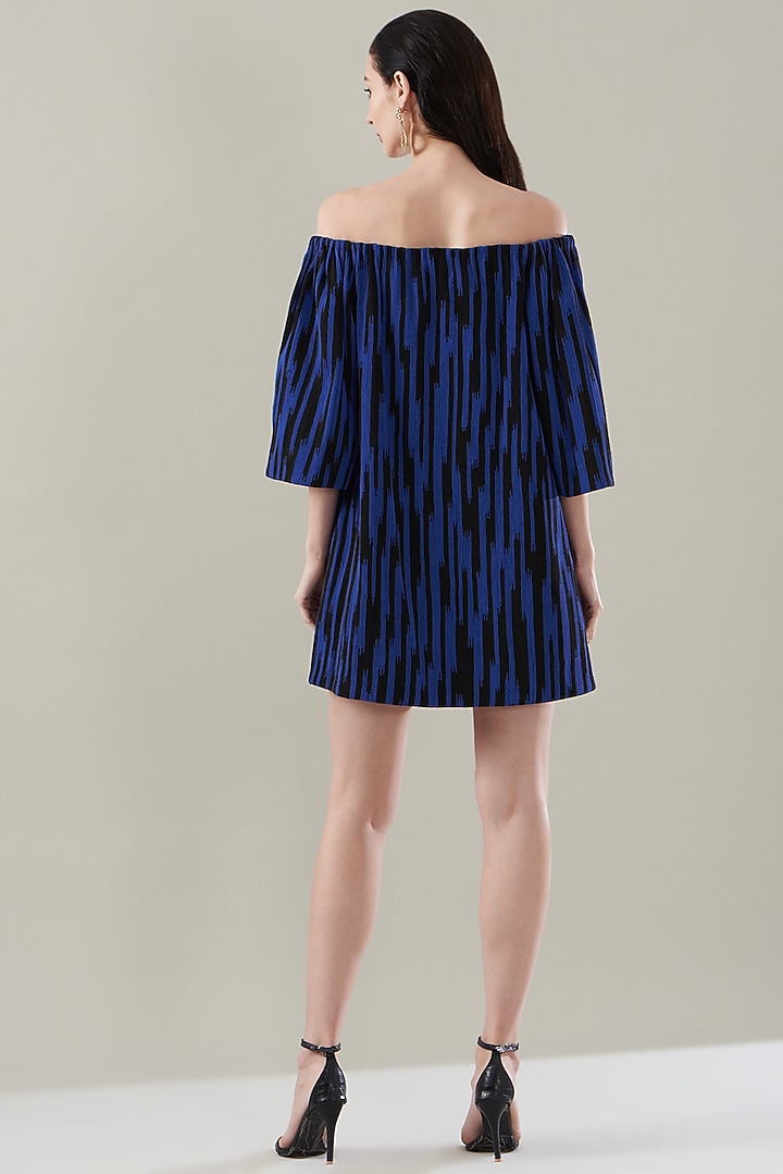 Blue Satin & Chiffon Cord Off-Shoulder Party Wear Dress by Rimzim Dadu at Pernia's Pop Up Shop