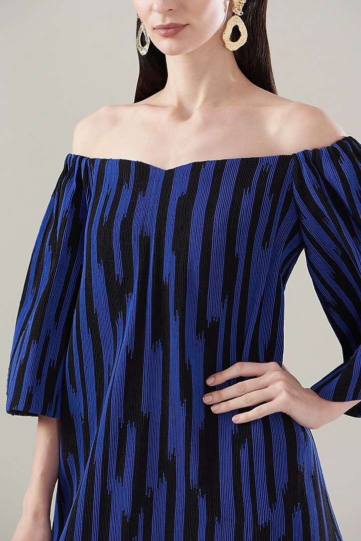 Blue Satin & Chiffon Cord Off-Shoulder Party Wear Dress by Rimzim Dadu at Pernia's Pop Up Shop