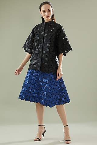 Black Organza & Satin Cape Set by Rimzim Dadu