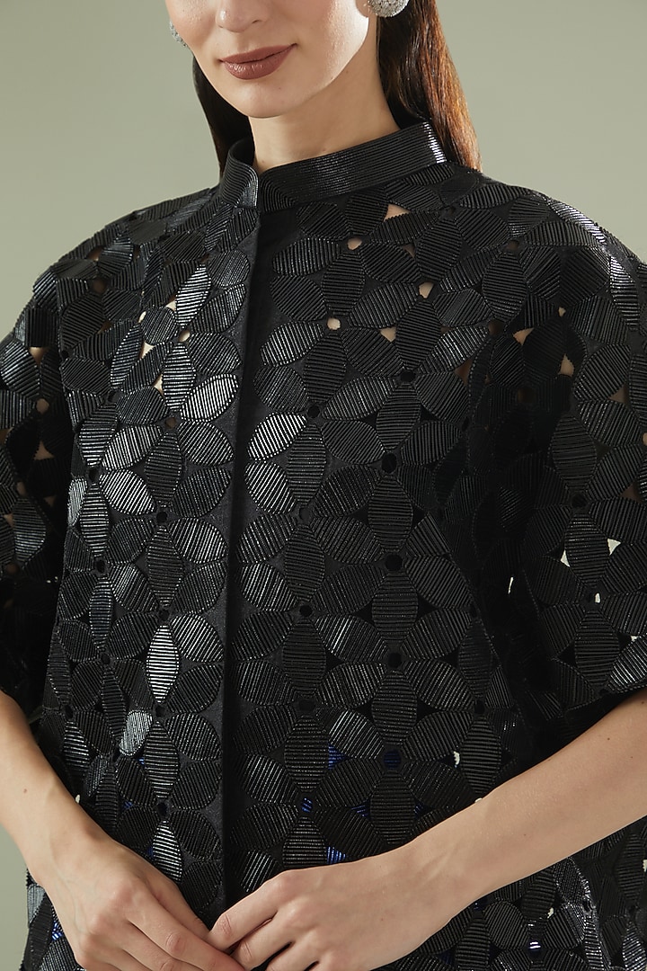 Black Organza & Satin Cape Set by Rimzim Dadu at Pernia's Pop Up Shop