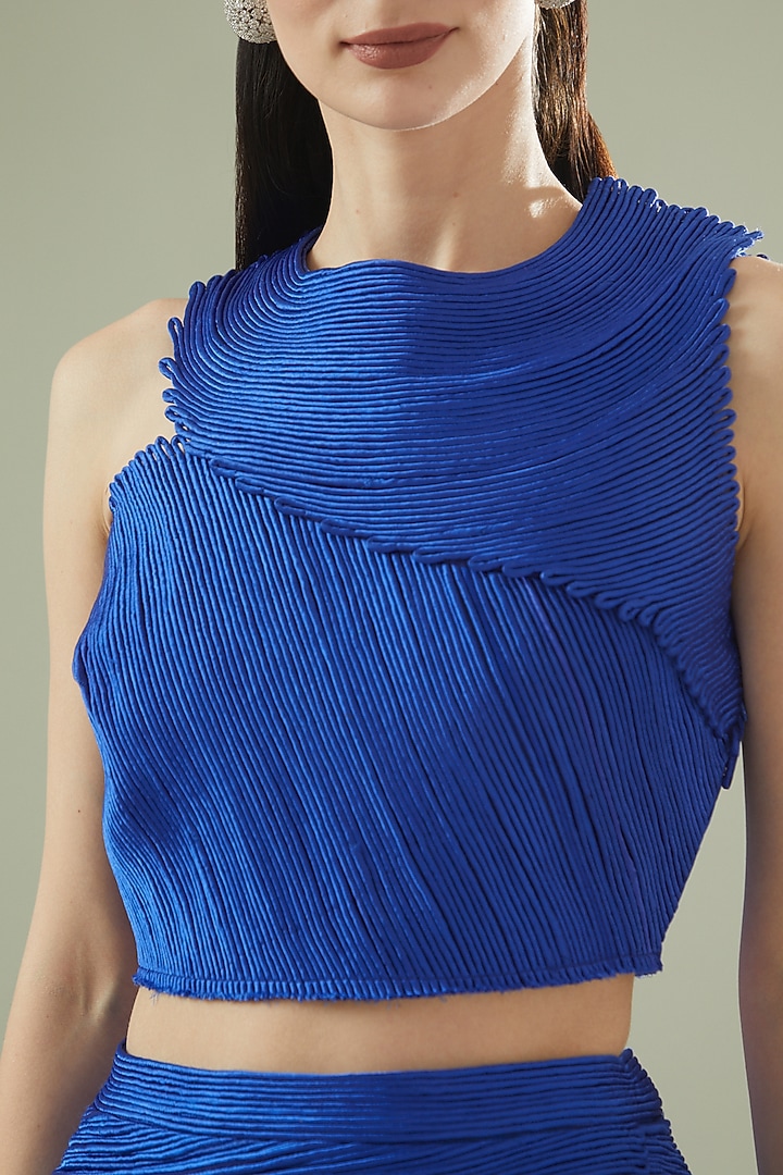 Blue Satin Embroidered Skirt Set by Rimzim Dadu at Pernia's Pop Up Shop