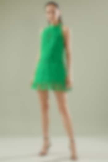 Green Satin A-Line Dress by Rimzim Dadu