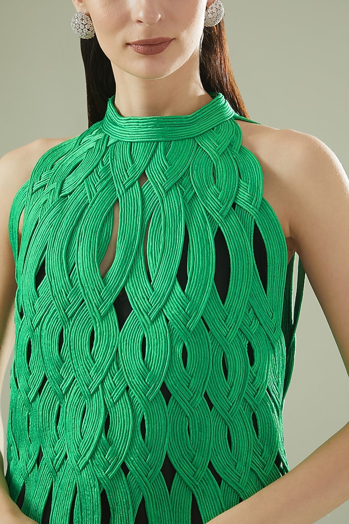 Green Satin A-Line Party Wear Dress by Rimzim Dadu at Pernia's Pop Up Shop
