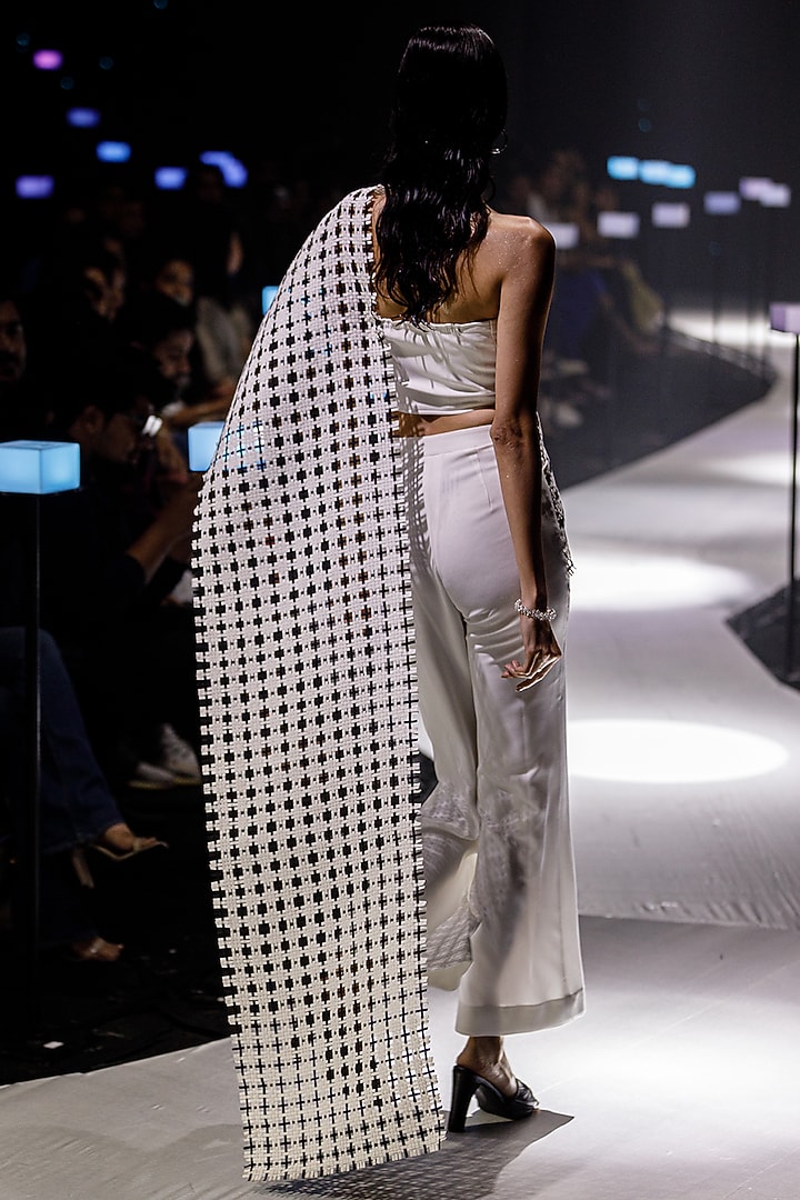 White & Black Organdy Pant Reception Saree Set by Rimzim Dadu at Pernia's Pop Up Shop