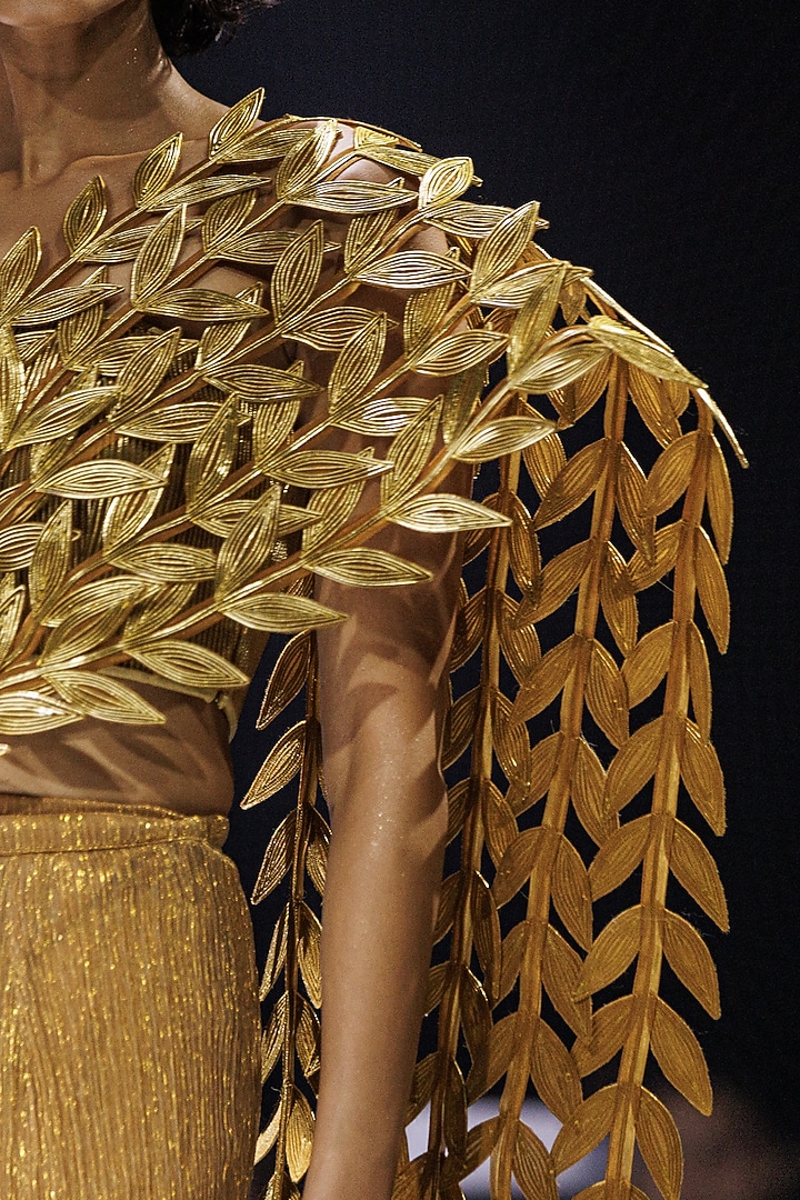 Gold Draped Metallic Cord Bridal Saree Set by Rimzim Dadu at Pernia's Pop Up Shop