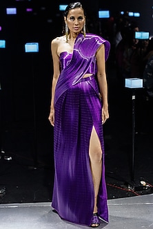 Purple Metal Wire Draped Saree Set by Rimzim Dadu-GOWN SAREE