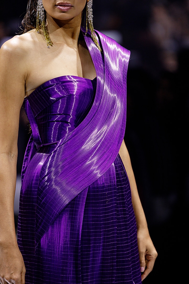 Purple Metal Wire Draped Bridal Saree Set by Rimzim Dadu at Pernia's Pop Up Shop