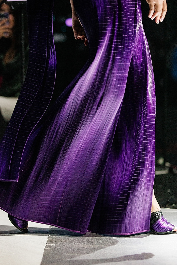 Purple Metal Wire Draped Bridal Saree Set by Rimzim Dadu at Pernia's Pop Up Shop