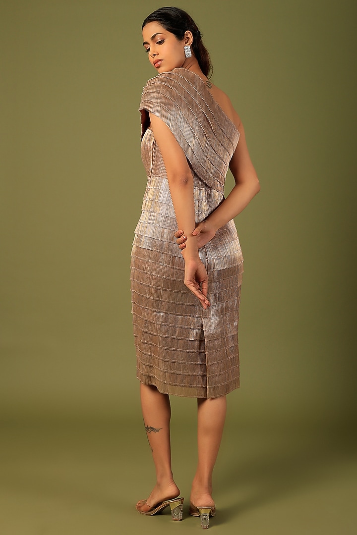 Rose Gold Metallic Cord One-Shoulder Party Wear Dress by Rimzim Dadu at Pernia's Pop Up Shop