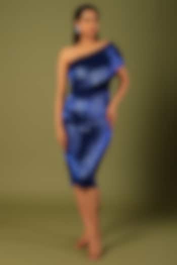 Blue Metallic Cord One-Shoulder Dress by Rimzim Dadu