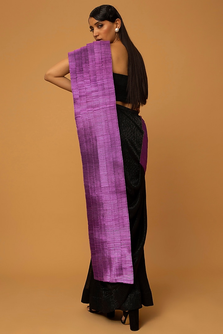 Metallic Purple & Black Lurex Embroidered Bridal Saree Set by Rimzim Dadu at Pernia's Pop Up Shop