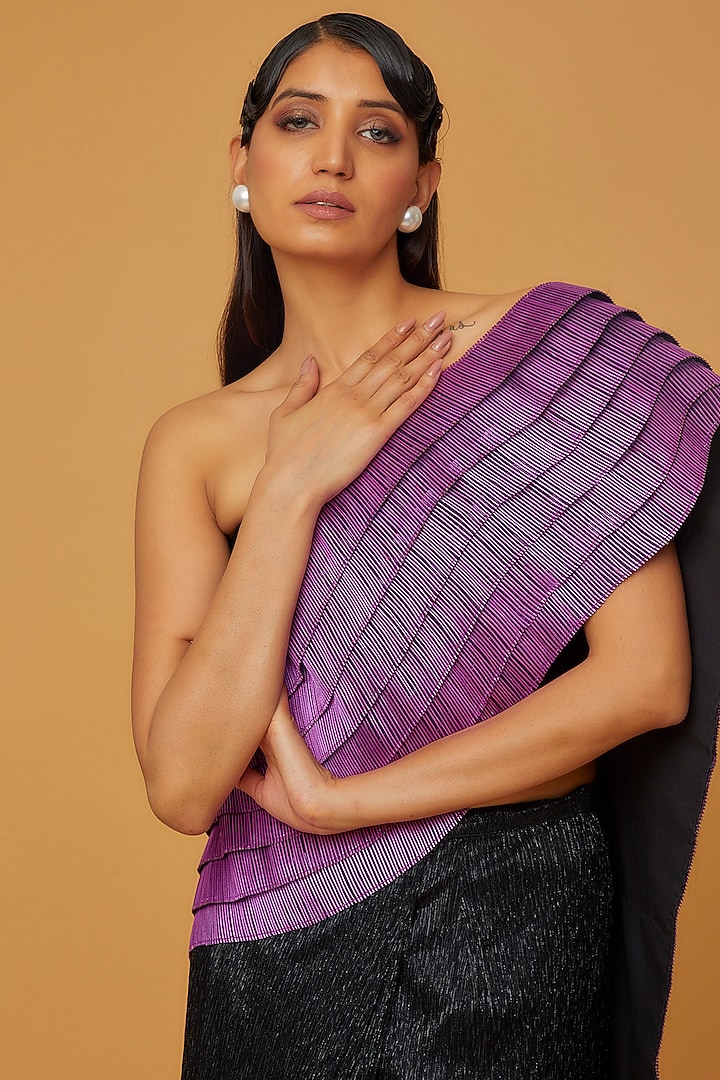 Metallic Purple & Black Lurex Embroidered Bridal Saree Set by Rimzim Dadu at Pernia's Pop Up Shop