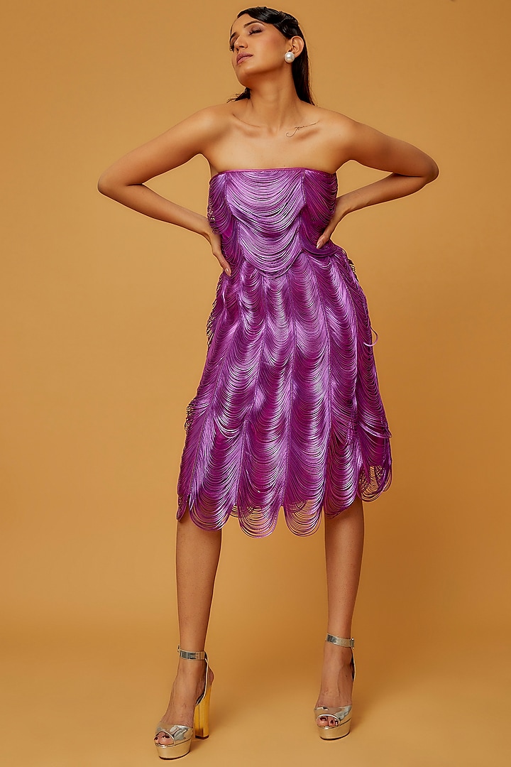 Metallic Purple Organza Embroidered Dress by Rimzim Dadu