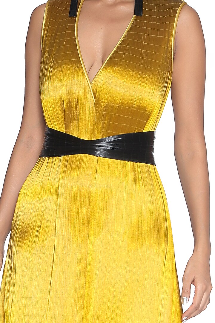 Gold Metallic Textured Jacket Party Wear Dress by Rimzim Dadu at Pernia's Pop Up Shop