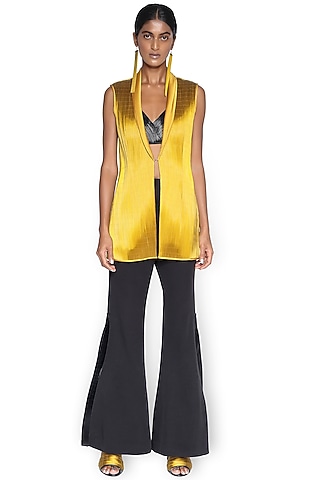 Gold Metallic Textured Jacket by Rimzim Dadu