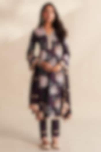 Purple Cambric Cotton Floral Printed Kurta Set by Roze at Pernia's Pop Up Shop