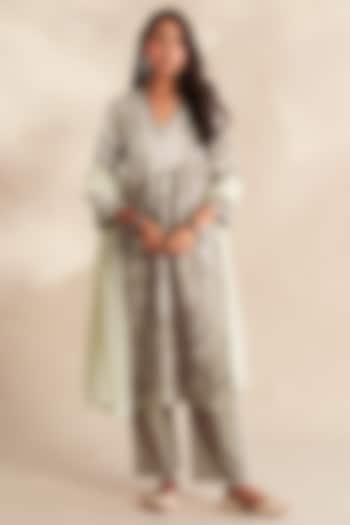 Taupe Cambric Cotton Printed Kurta Set by Roze at Pernia's Pop Up Shop
