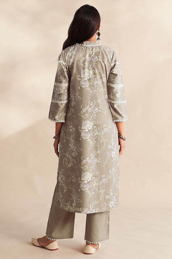 Taupe Cambric Cotton Printed Kurta Set by Roze at Pernia's Pop Up Shop