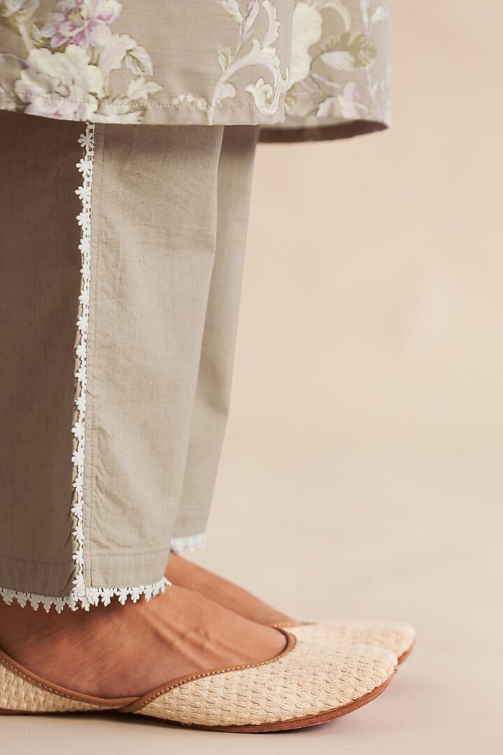Taupe Cambric Cotton Printed Kurta Set by Roze at Pernia's Pop Up Shop