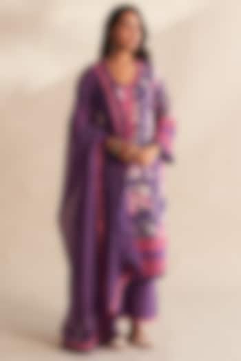 Purple Cambric Cotton Floral Printed Kurta Set by Roze at Pernia's Pop Up Shop